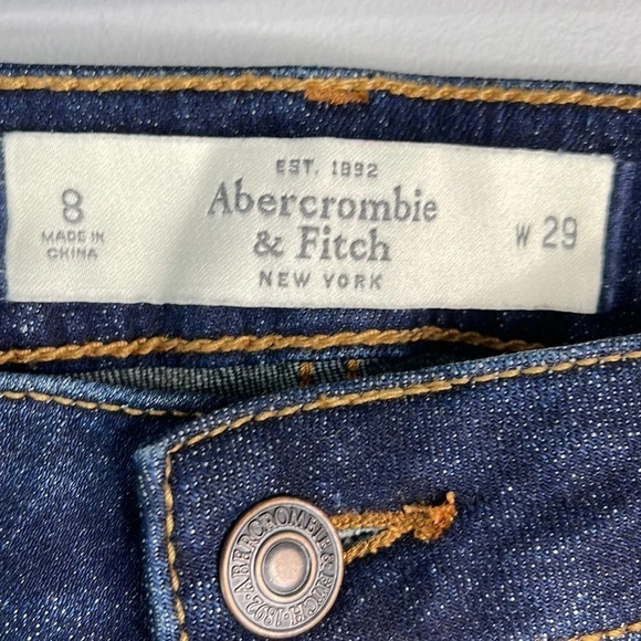 ABERCROMBIE & FITCH Flare Jeans Blue Dark Wash Distressed Mid Rise Y2K Size 8 - Picture 7 of 11